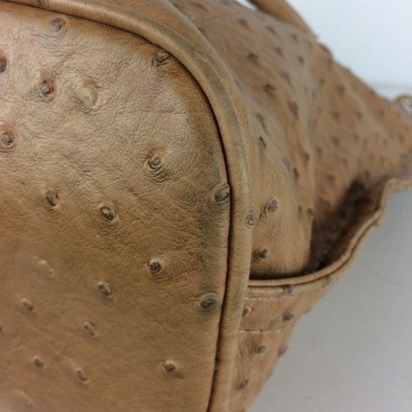 Reflections Shoulder Tote Tan Vegan Ostrich Faux Leather Purse Zipper Closure - Picture 8 of 8